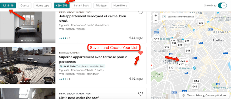 how to use Airbnb Create Lists of favourites homes
