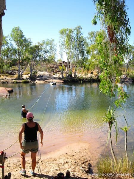 Crossing Manning River by boat