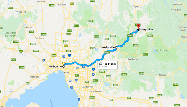From Melbourne to Marysville Map