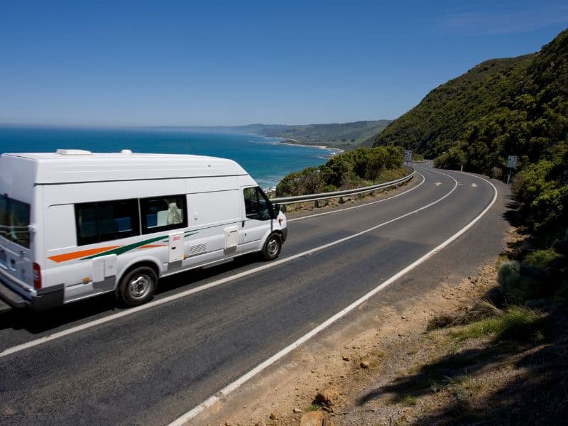 Campervan driving on the Great Ocean Road.